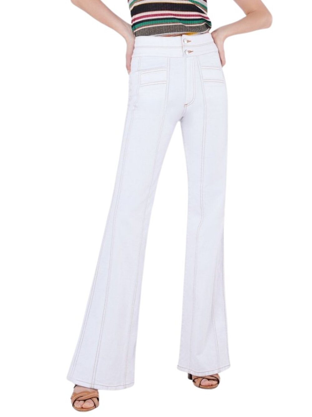 Veronica Beard Farrah High Rise Wide Leg Denim Jeans Women's 26 White Festival